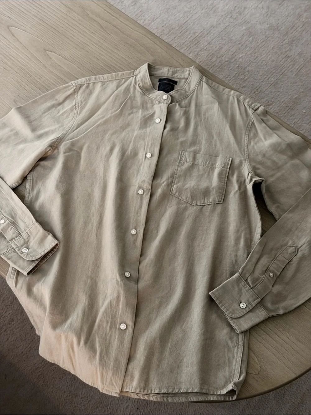 14th & Union Men's Light Beige Band-Collar button up Shirt NWOT